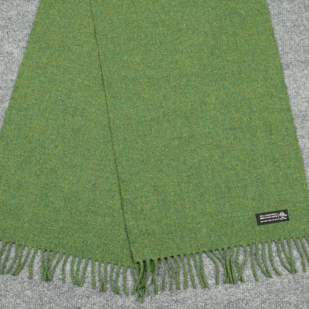 Woven in Great Britain Scarf Women One Size Green 100% Lambswool Fringed Winter